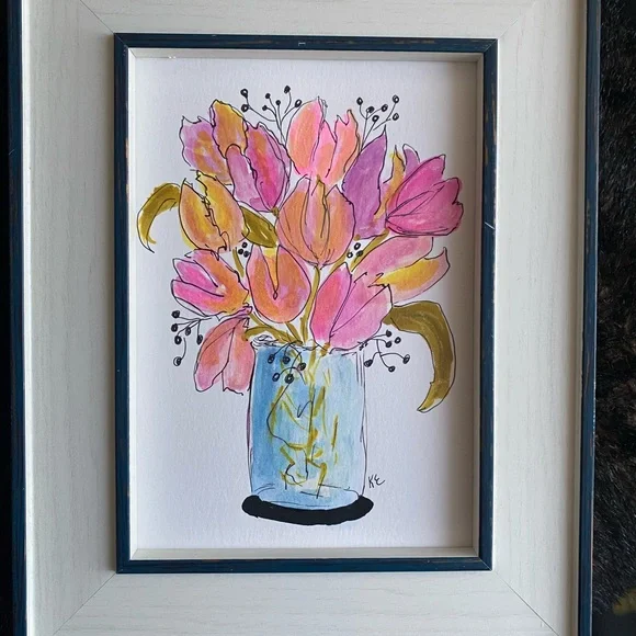 Framed Floral Artwork with Pink and Gold Accents - Picture 6 of 9